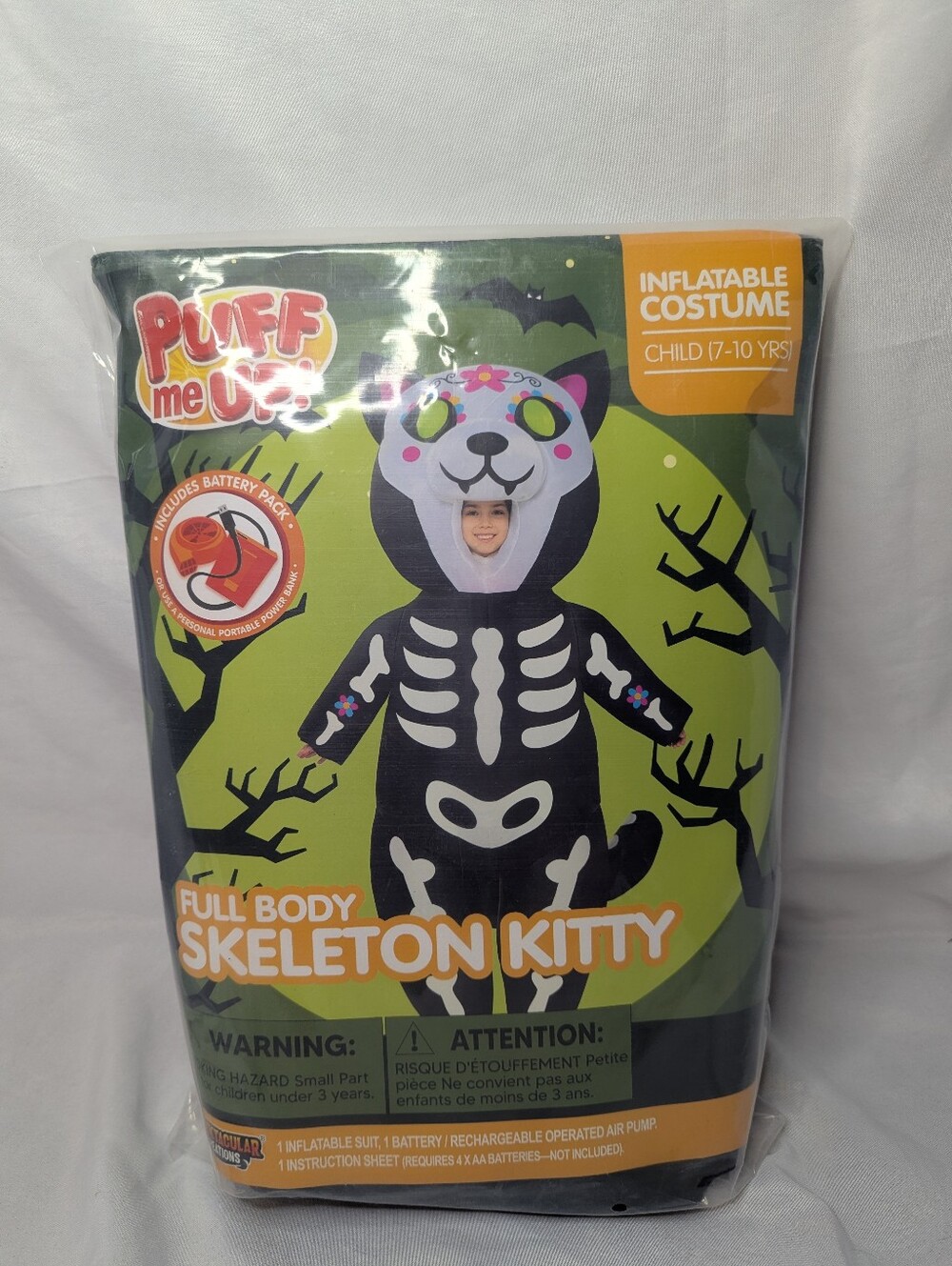 Spooktacular Creations Inflatable Costume Full Body Skeleton Kitty Ages 7-10 NEW